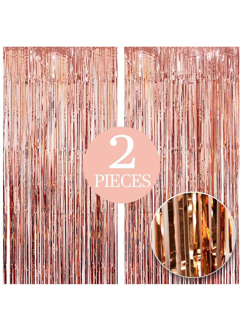 KATCHON Rose Gold Fringe Curtain Pack of 2 | Rose Gold Foil Curtain for Eid Decoration | Rose Gold Streamers For Birthday Decorations - Image 1